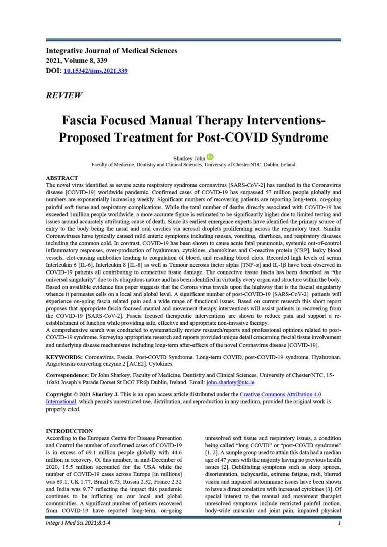Fascia Focused Manual Therapy Interventions-Proposed Treatment for Post-COVID Syndrome